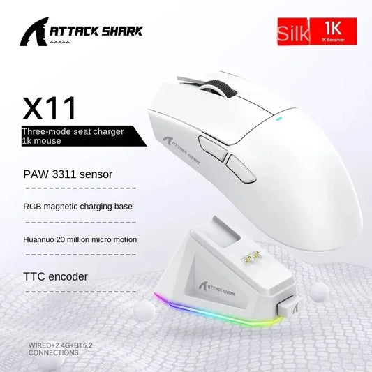 Attack Shark X11 PAW3311 Bluetooth Gaming Egér - Ultra-Könnyű, Mágneses Töltőállomással